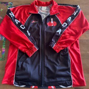 Fana Canada Mens Full Zip Bowling Jacket Medium Red Black Zipped Pockets‎